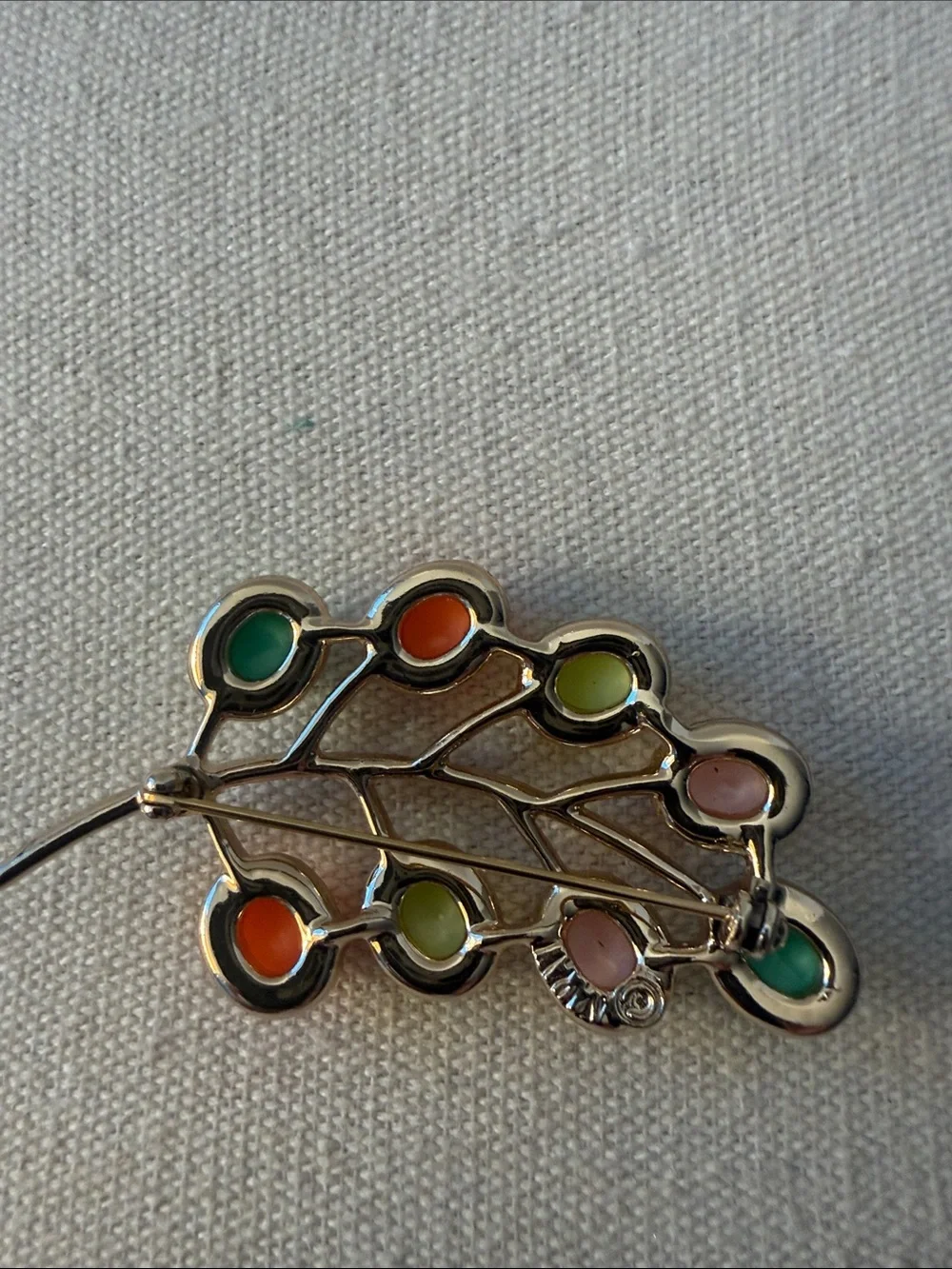 Vintage Signed Sarah Coventry “Candy Land” Leaf Brooch. Circa 1973.